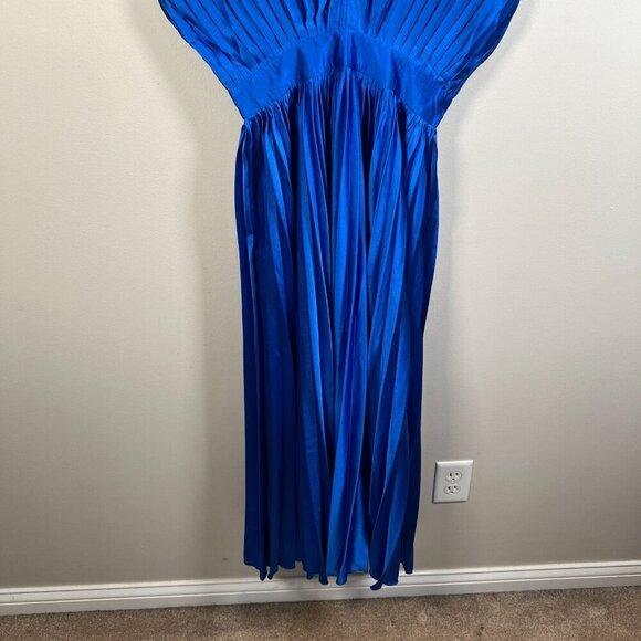 Billy J Gina Maxi Dress Size 8 US 4 Blue Satin Pleated Event Formal Wedding - Picture 8 of 13